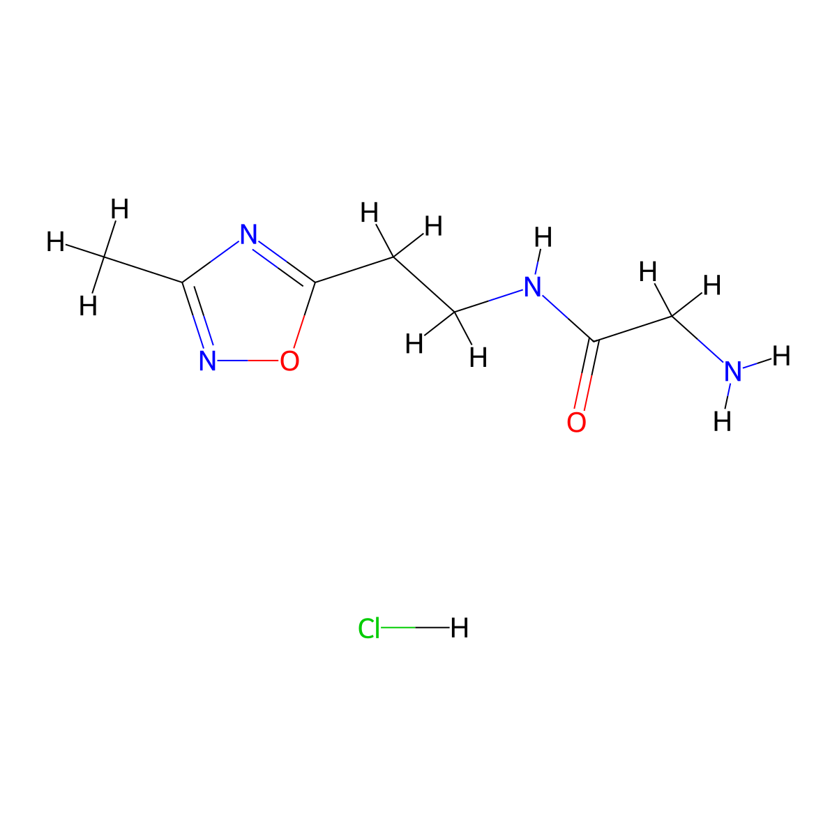 2-amino-N-(2-(3-methyl-1,2,4-oxadiazol-5-yl)ethyl)acetamide hydrochloride molecular structure, CAS 1435999-12-4