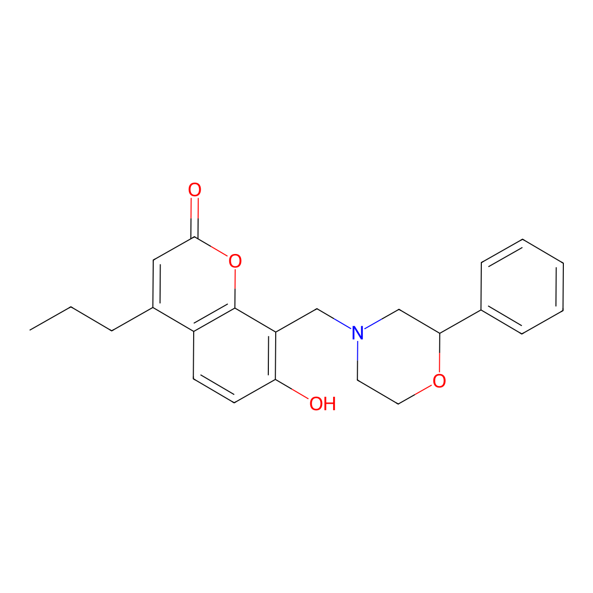7-hydroxy-8-[(2-phenylmorpholin-4-yl)methyl]-4-propyl-2H-chromen-2-one molecular structure, CAS 1435999-17-9