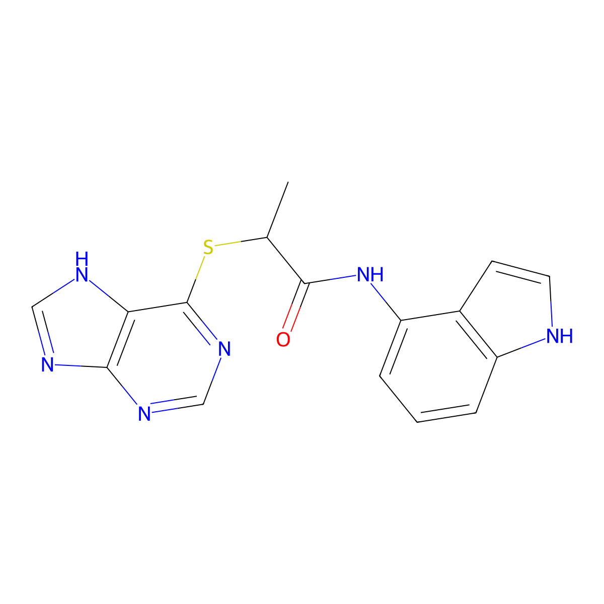 N-(1H-indol-4-yl)-2-(7H-purin-6-ylsulfanyl)propanamide molecular structure, CAS 1435999-18-0