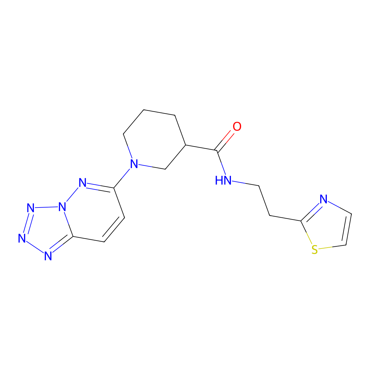 1-[1,2,3,4]tetraazolo[1,5-b]pyridazin-6-yl-N-[2-(1,3-thiazol-2-yl)ethyl]-3-piperidinecarboxamide molecular structure, CAS 1435999-29-3