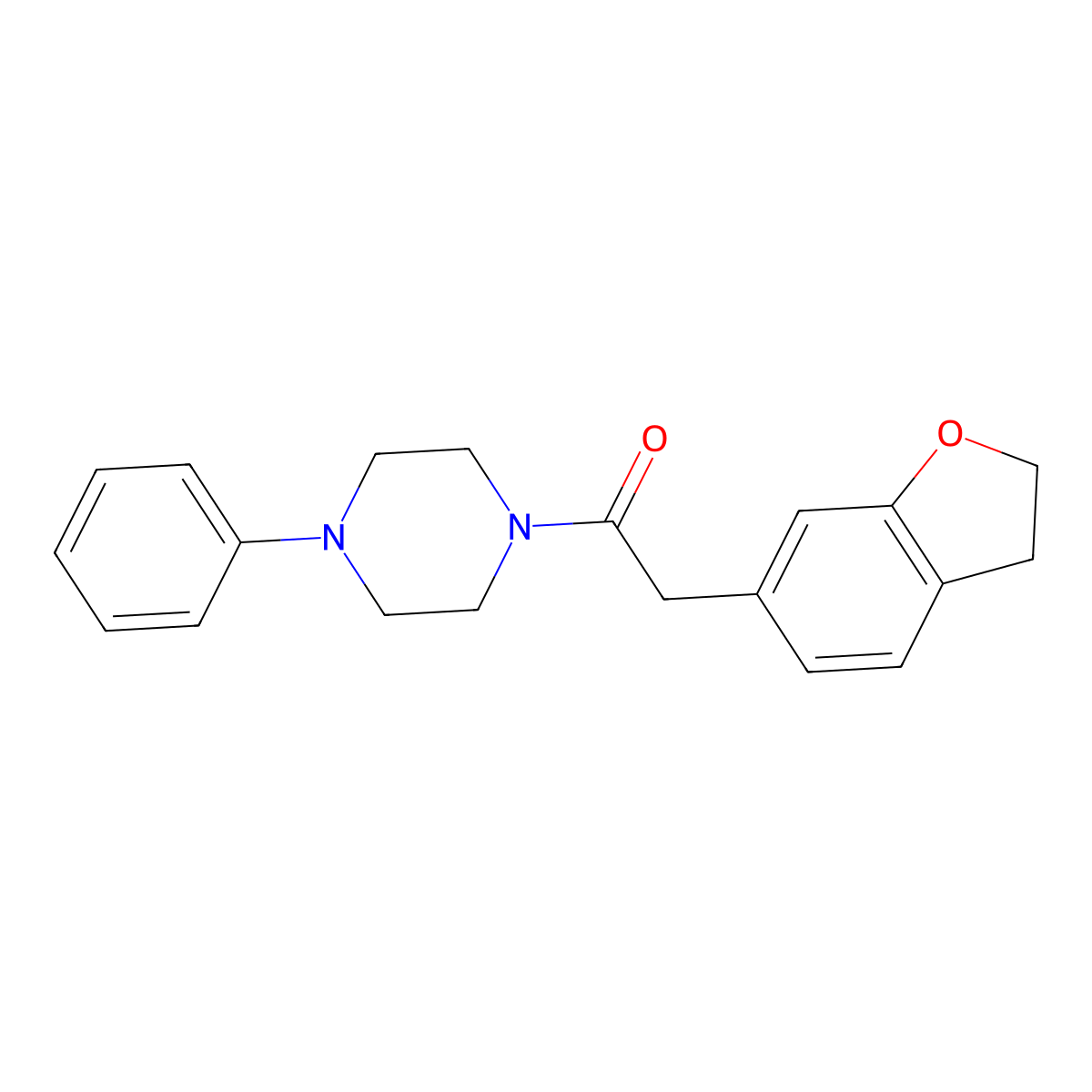 2-(2,3-Dihydro-1-benzofuran-6-yl)-1-(4-phenylpiperazin-1-yl)ethanone molecular structure, CAS 1435999-39-5