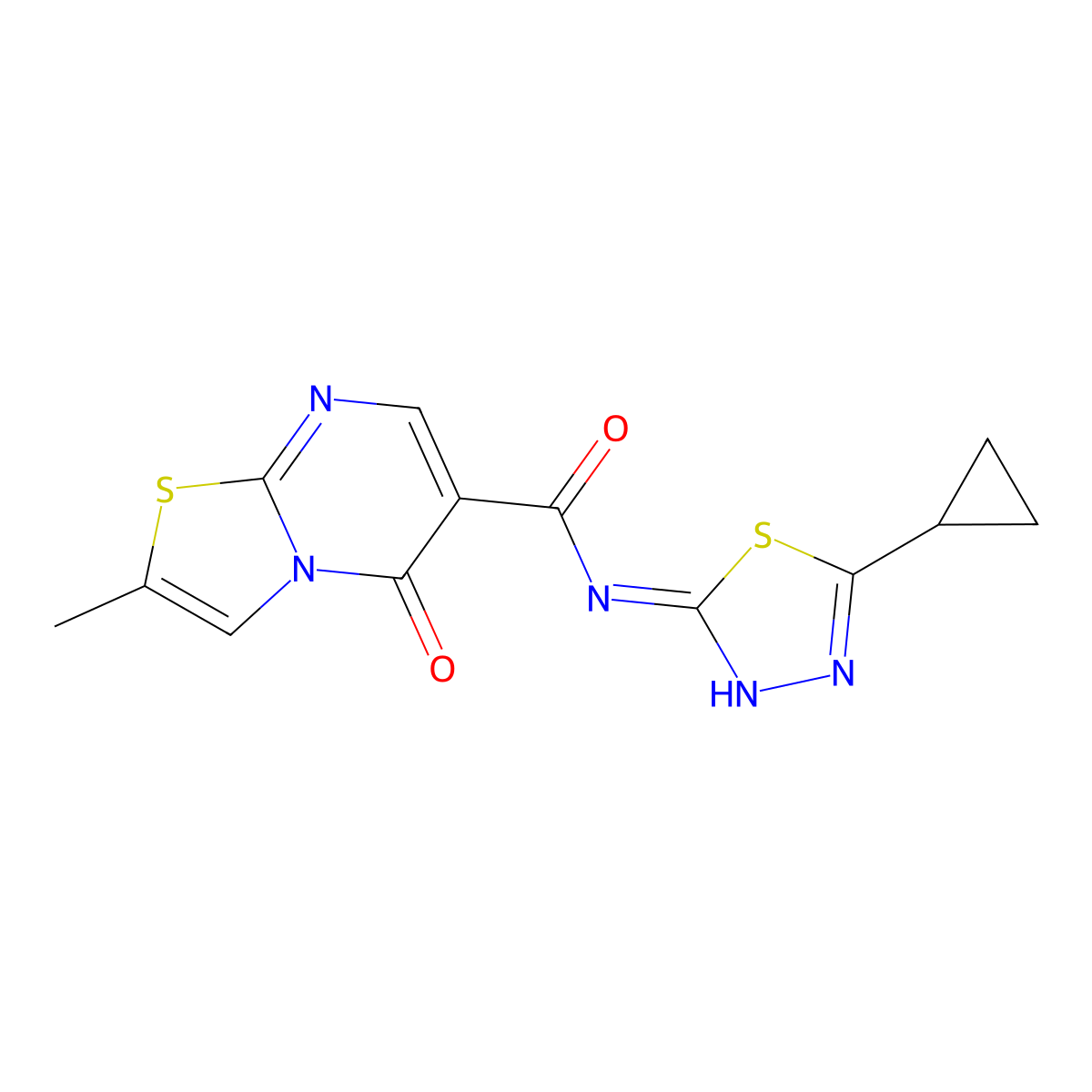 N-(5-cyclopropyl-1,3,4-thiadiazol-2-yl)-2-methyl-5-oxo-5H-thiazolo[3,2-a]pyrimidine-6-carboxamide molecular structure, CAS 1435999-54-4