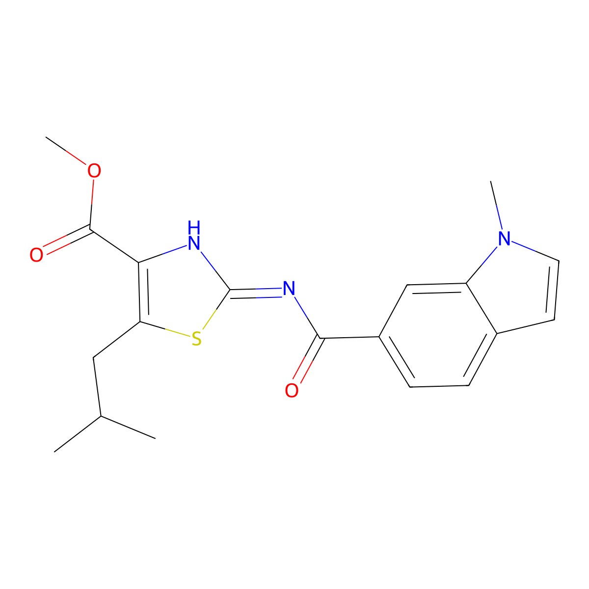 methyl 2-{[(1-methyl-1H-indol-6-yl)carbonyl]amino}-5-(2-methylpropyl)-1,3-thiazole-4-carboxylate molecular structure, CAS 1435999-60-2