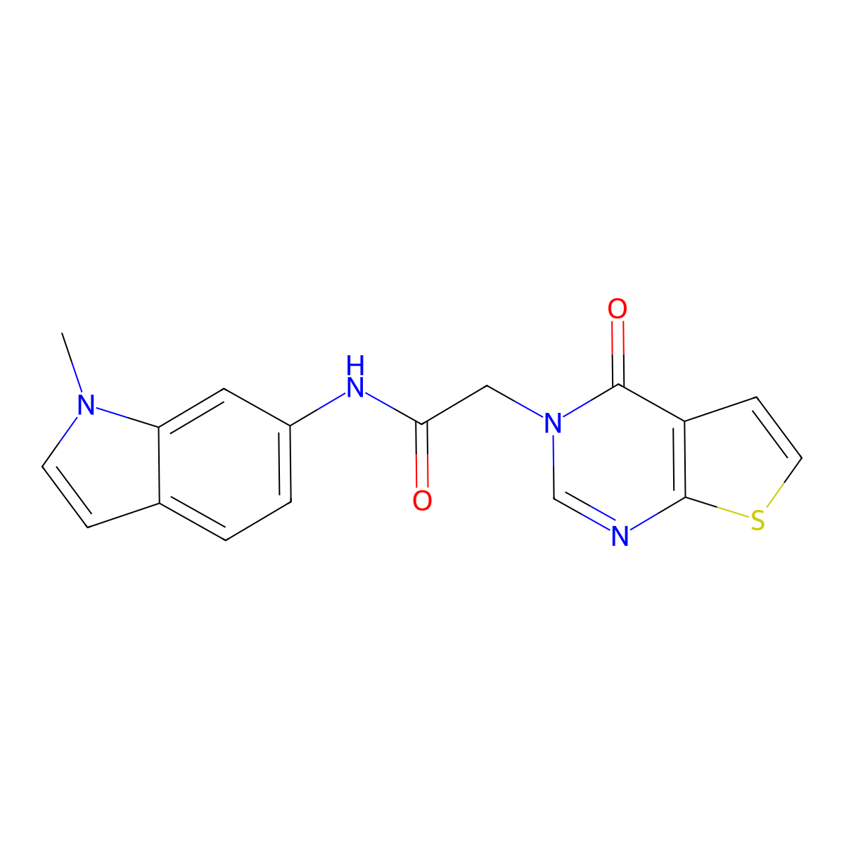 N-(1-methyl-1H-indol-6-yl)-2-(4-oxothieno[2,3-d]pyrimidin-3(4H)-yl)acetamide molecular structure, CAS 1435999-79-3