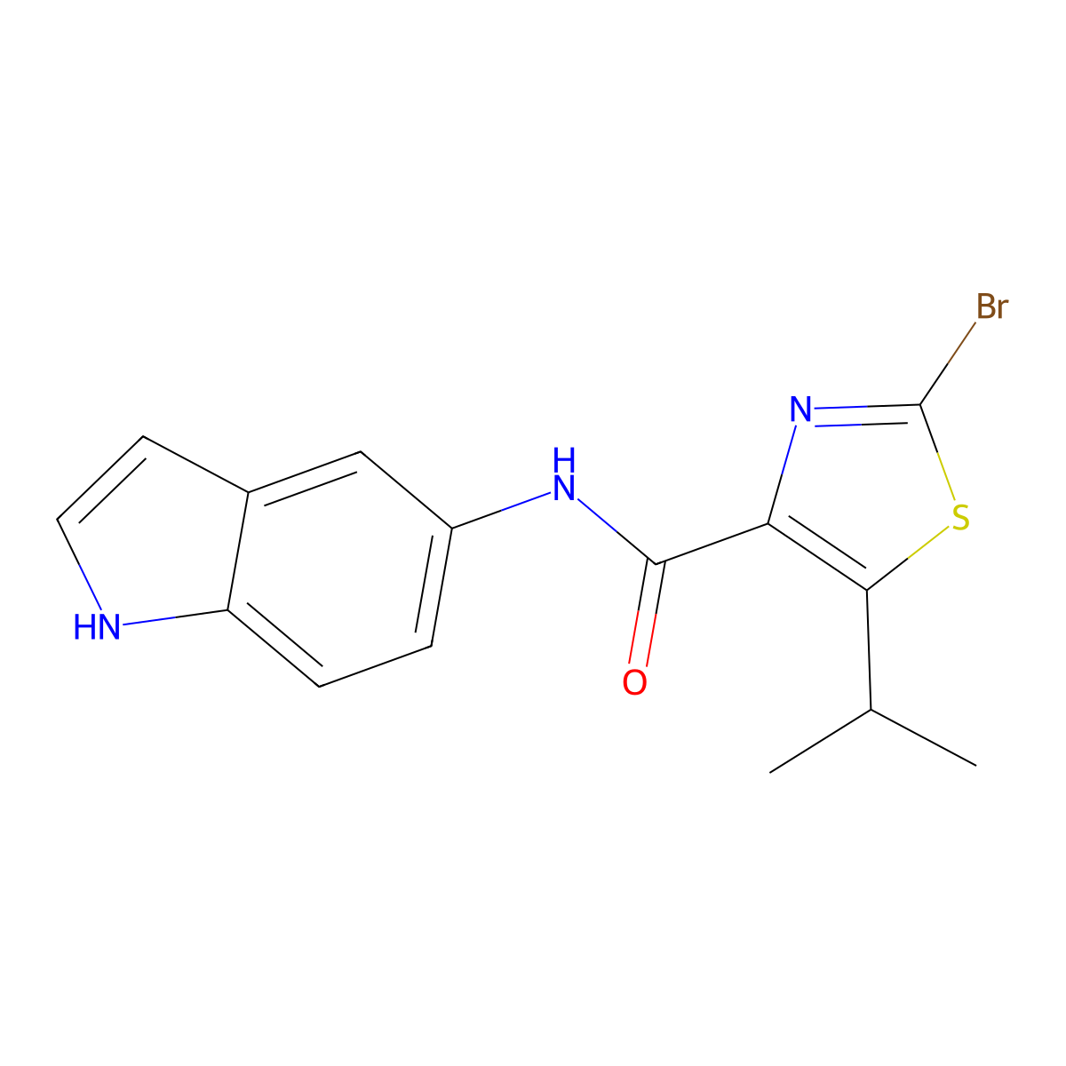 2-bromo-N-(1H-indol-5-yl)-5-isopropylthiazole-4-carboxamide molecular structure, CAS 1436000-00-8
