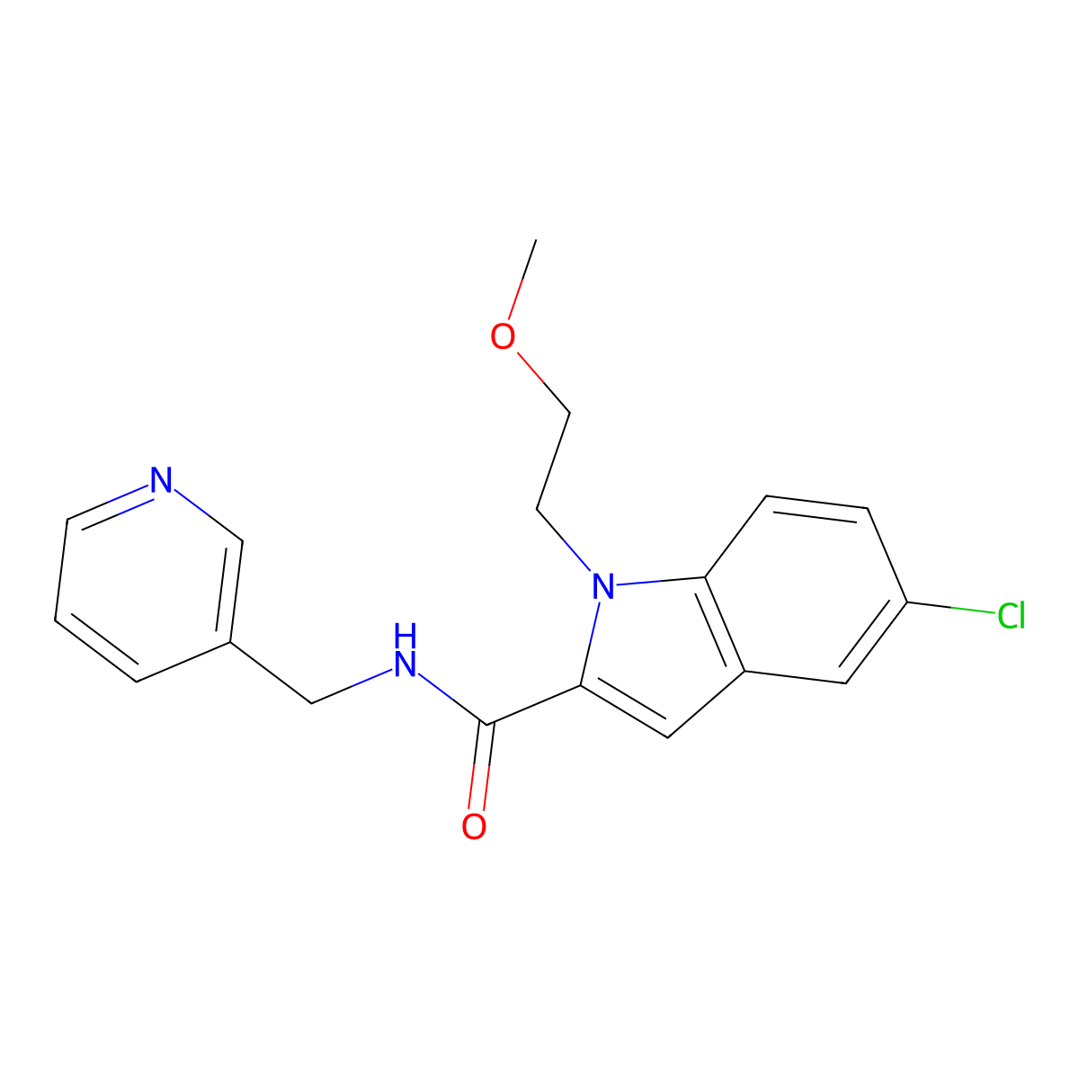 5-chloro-1-(2-methoxyethyl)-N-(3-pyridylmethyl)-1H-indole-2-carboxamide molecular structure, CAS 1436000-06-4