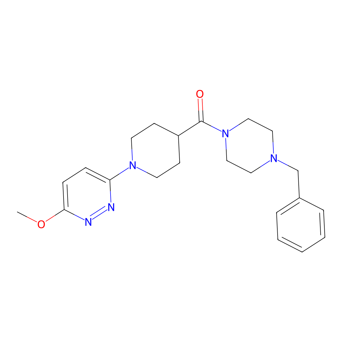 (4-Benzylpiperazin-1-yl)(1-(6-methoxypyridazin-3-yl)piperidin-4-yl)methanone molecular structure, CAS 1436000-07-5
