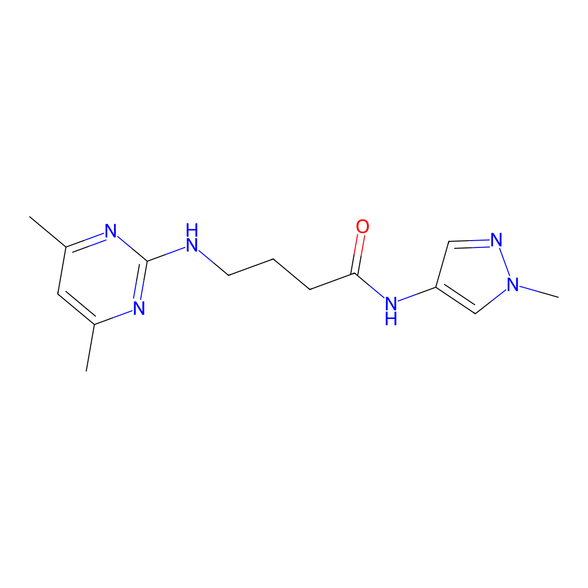 4-((4,6-dimethylpyrimidin-2-yl)amino)-N-(1-methyl-1H-pyrazol-4-yl)butanamide molecular structure, CAS 1436000-11-1