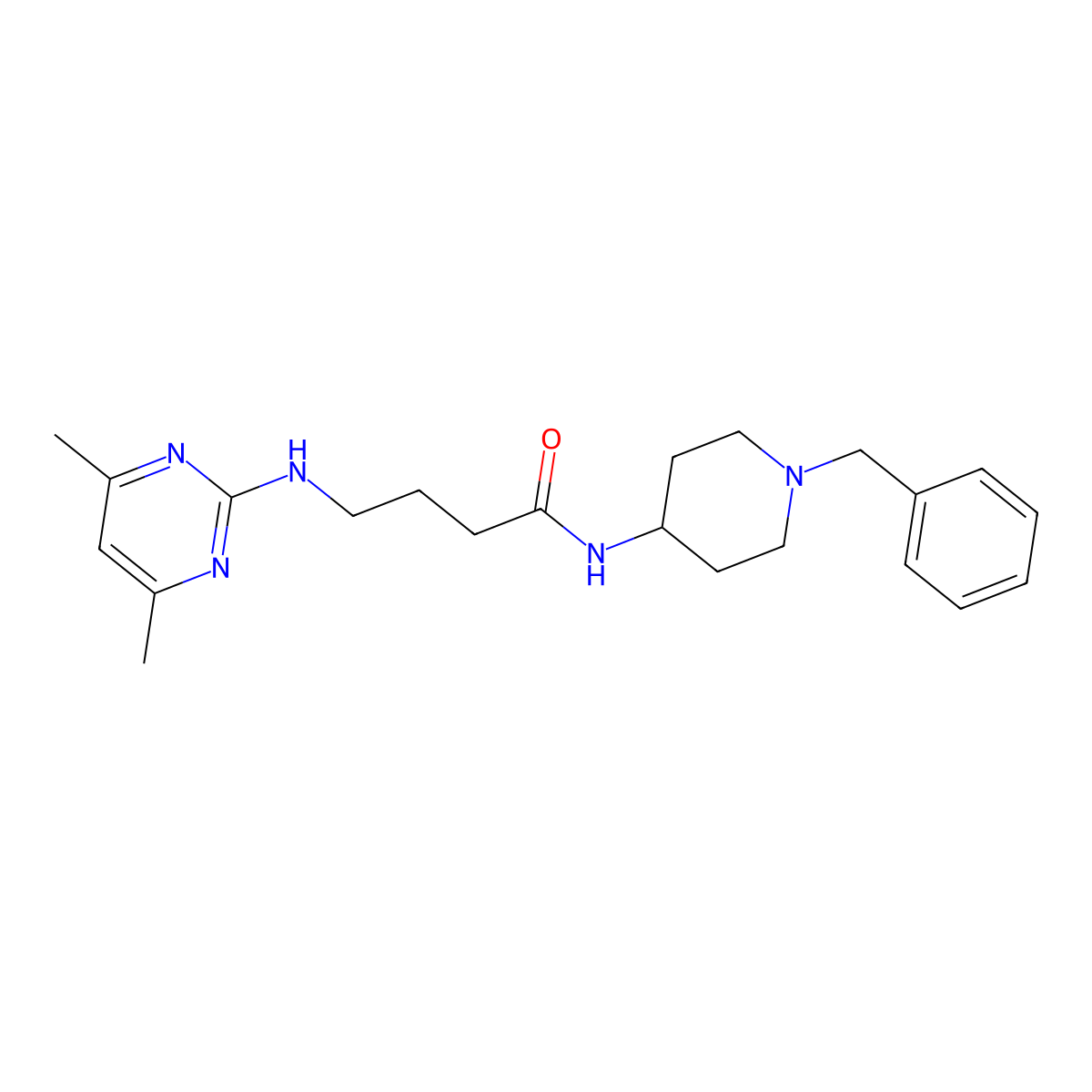 N-(1-benzylpiperidin-4-yl)-4-((4,6-dimethylpyrimidin-2-yl)amino)butanamide molecular structure, CAS 1436000-26-8