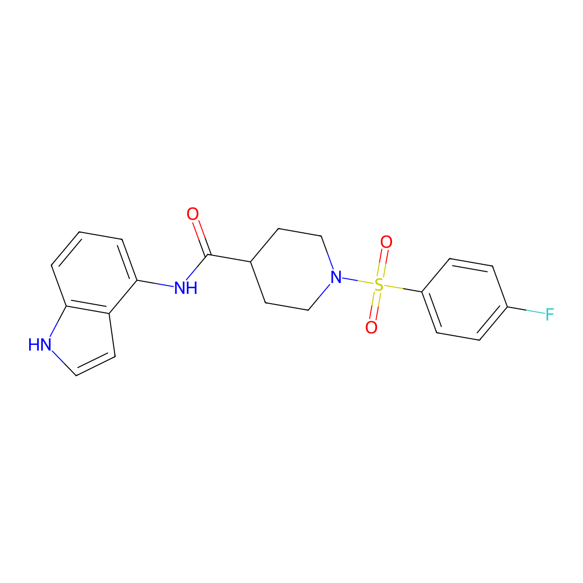 1-[(4-fluorophenyl)sulfonyl]-N-(1H-indol-4-yl)piperidine-4-carboxamide molecular structure, CAS 1436000-45-1