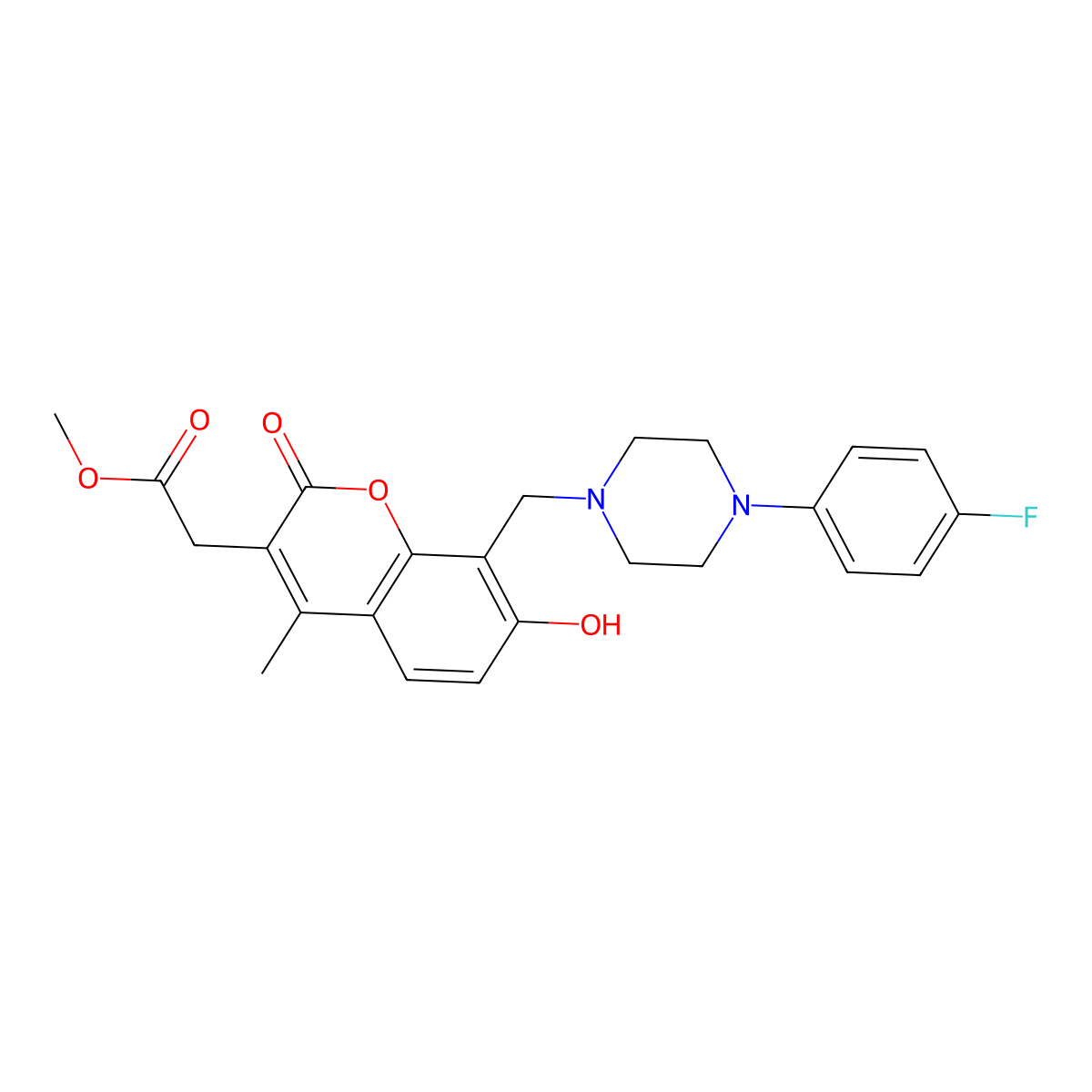 methyl (8-{[4-(4-fluorophenyl)piperazin-1-yl]methyl}-7-hydroxy-4-methyl-2-oxo-2H-chromen-3-yl)acetate molecular structure, CAS 1436000-59-7