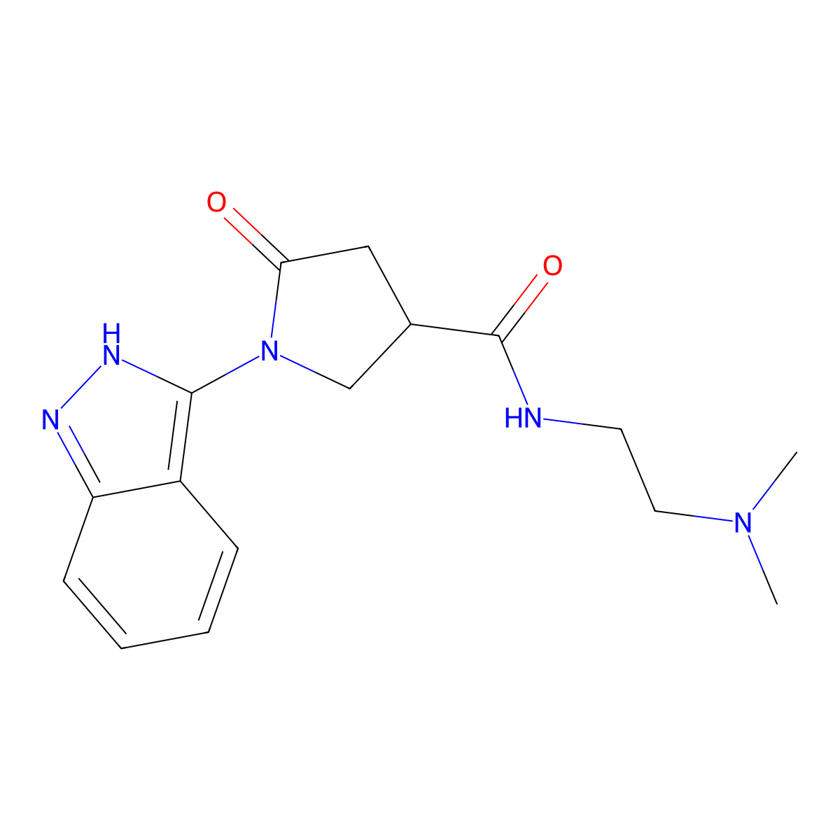 N-[2-(dimethylamino)ethyl]-1-(1H-indazol-3-yl)-5-oxo-3-pyrrolidinecarboxamide molecular structure, CAS 1436000-66-6
