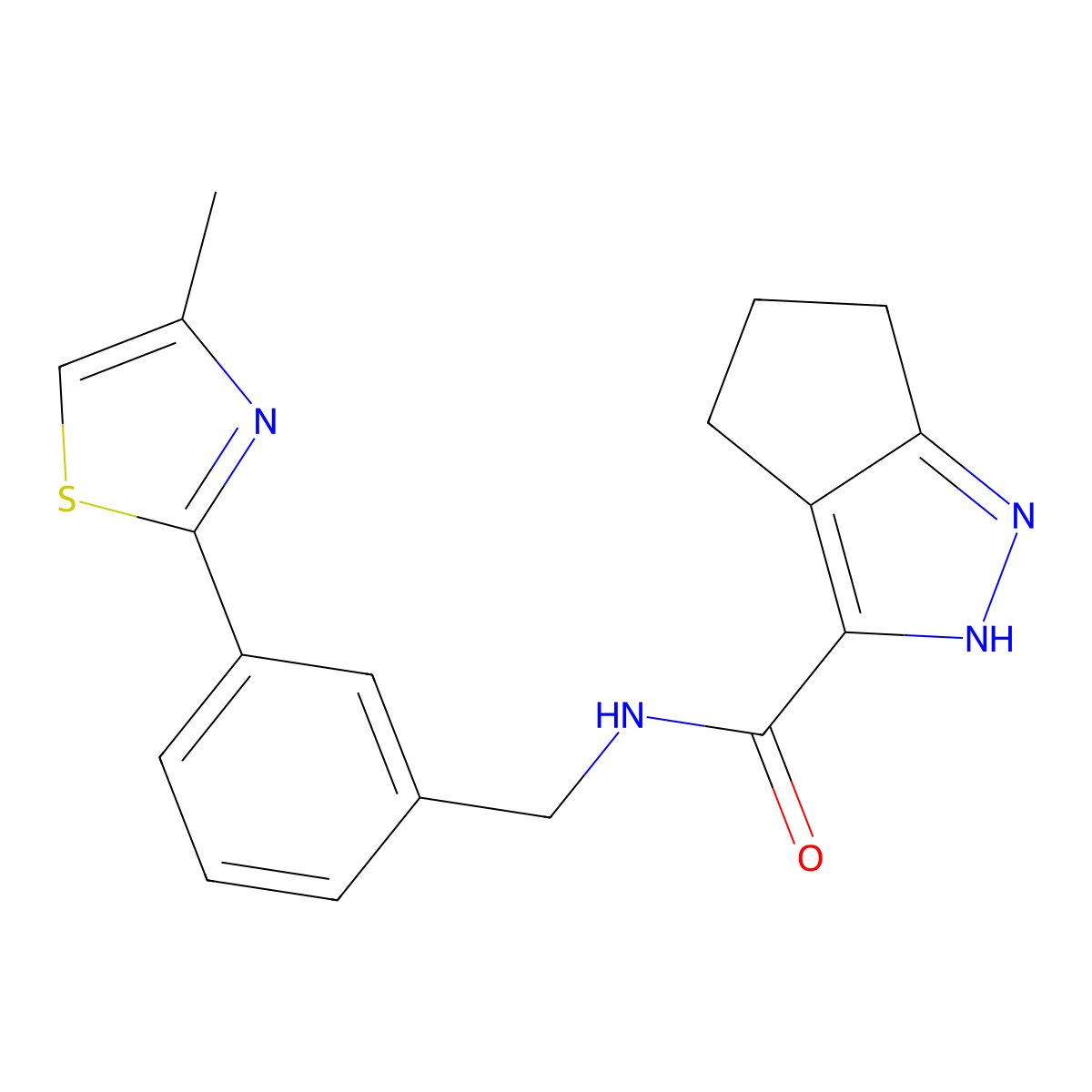 N-[3-(4-methyl-1,3-thiazol-2-yl)benzyl]-2,4,5,6-tetrahydrocyclopenta[c]pyrazole-3-carboxamide molecular structure, CAS 1436000-67-7