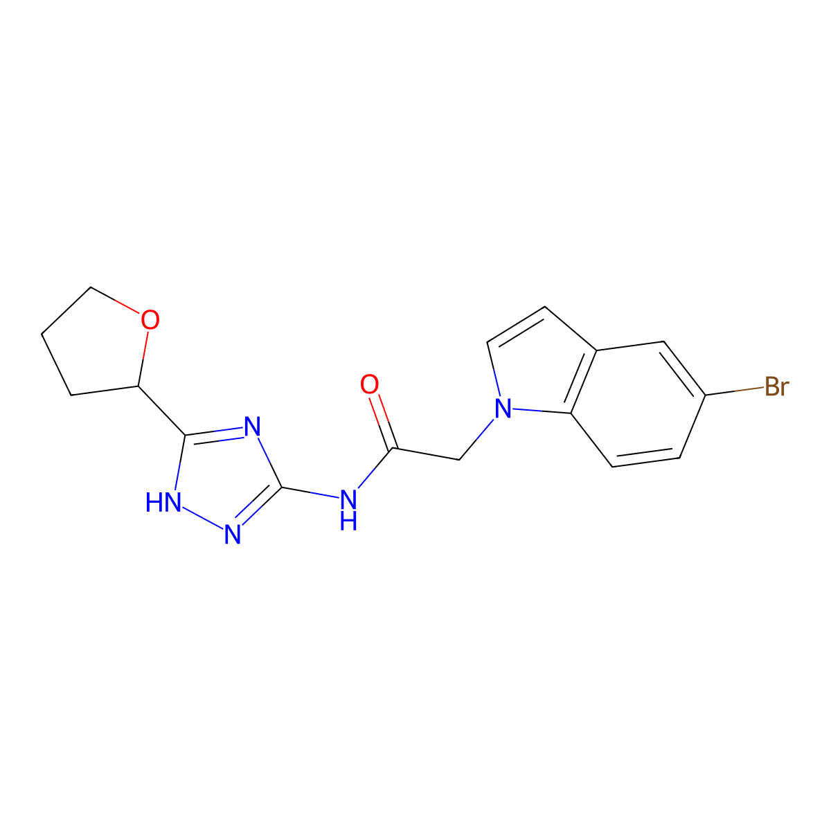 2-(5-bromo-1H-indol-1-yl)-N-[3-(tetrahydrofuran-2-yl)-1H-1,2,4-triazol-5-yl]acetamide molecular structure, CAS 1436000-68-8