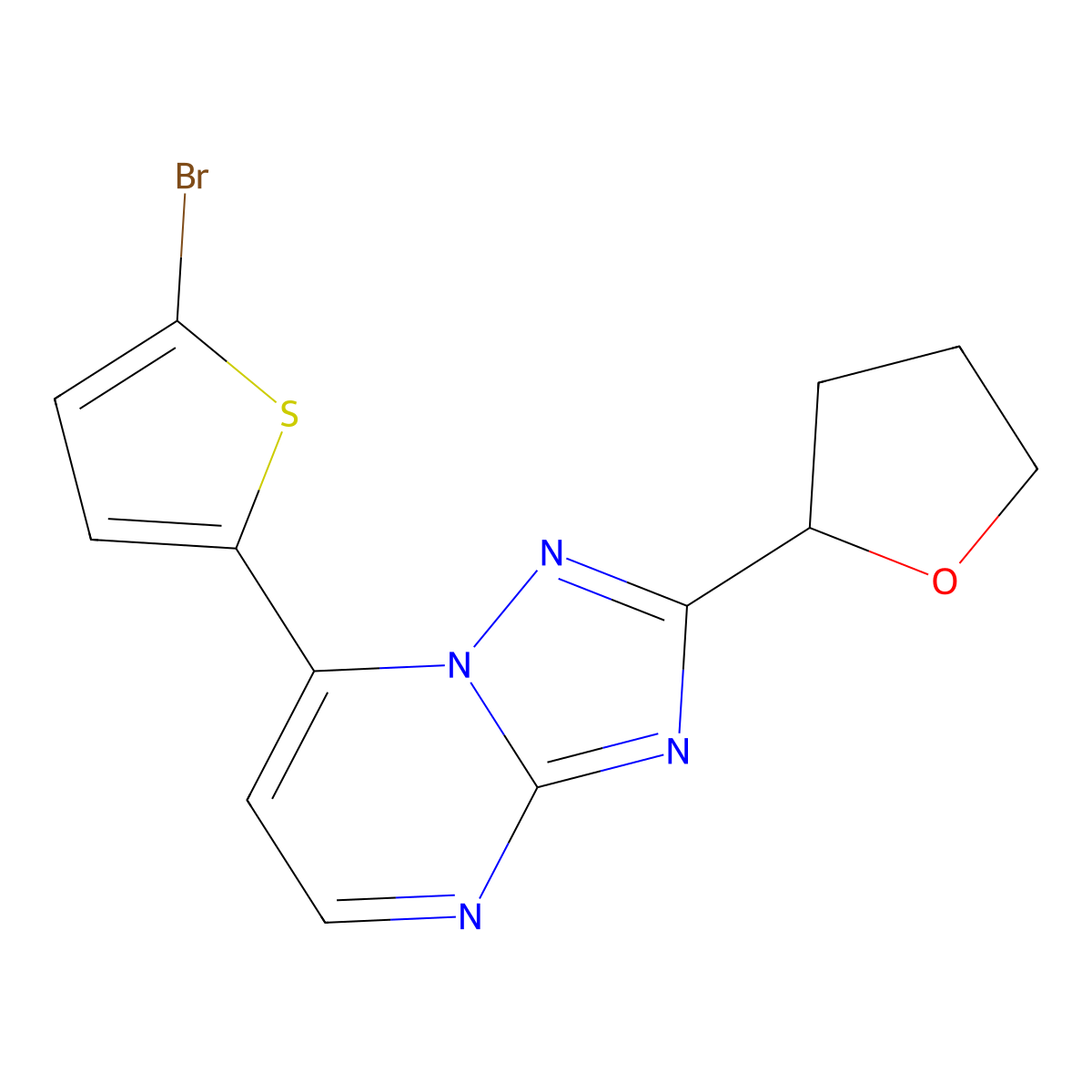 7-(5-Bromo-2-thienyl)-2-tetrahydro-2-furanyl[1,2,4]triazolo[1,5-a]pyrimidine molecular structure, CAS 1436000-74-6