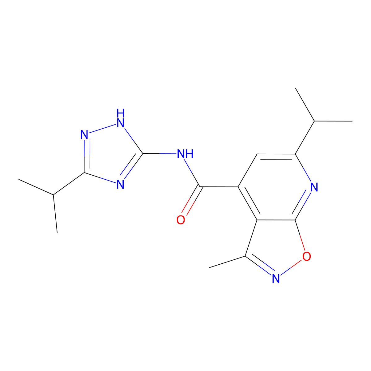 3-methyl-6-(propan-2-yl)-N-[3-(propan-2-yl)-1H-1,2,4-triazol-5-yl][1,2]oxazolo[5,4-b]pyridine-4-carboxamide molecular structure, CAS 1436000-94-0