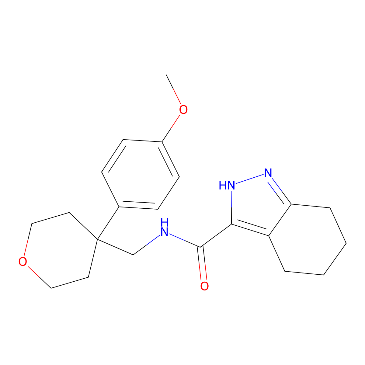 N-{[4-(4-methoxyphenyl)tetrahydro-2H-pyran-4-yl]methyl}-4,5,6,7-tetrahydro-1H-indazole-3-carboxamide molecular structure, CAS 1436001-03-4