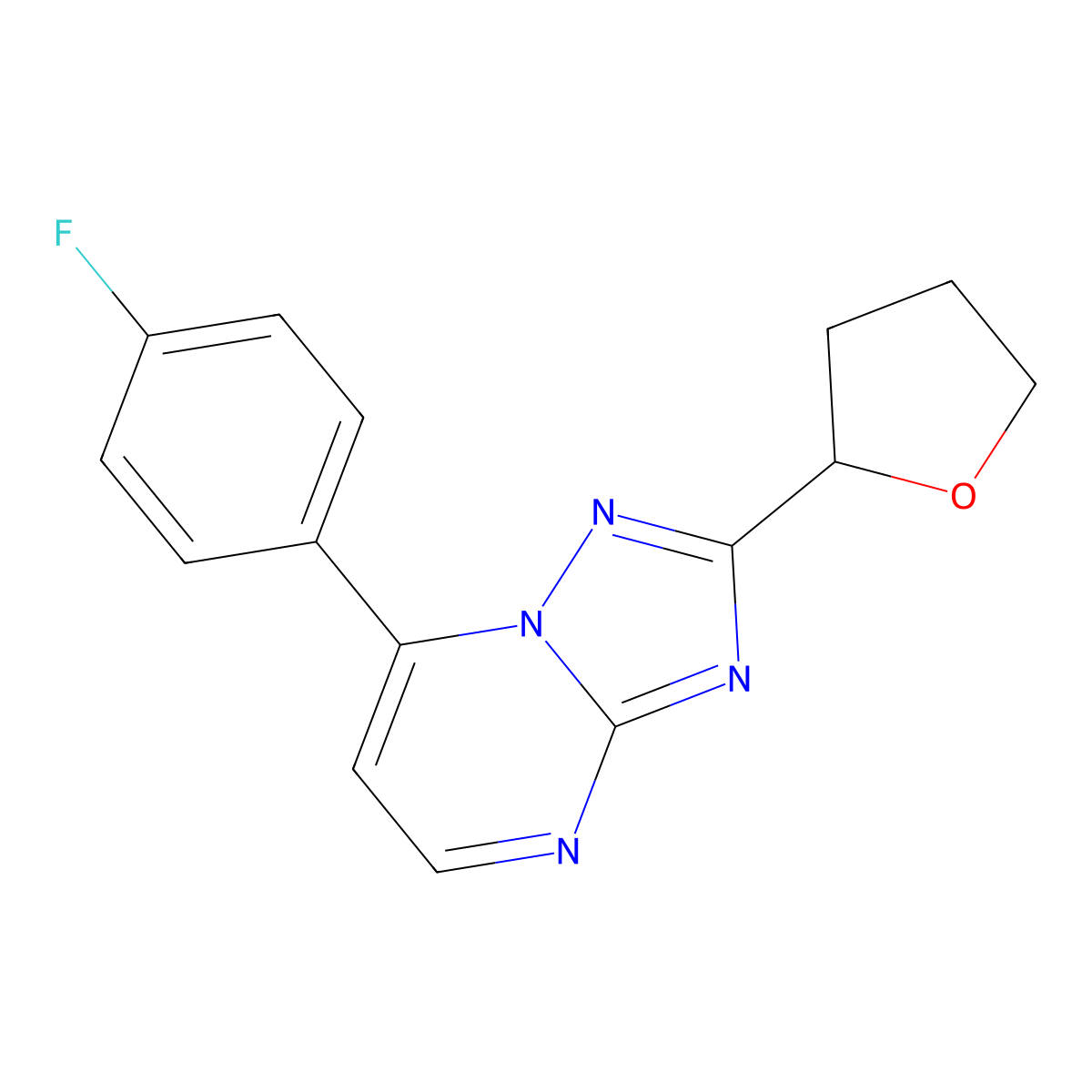 7-(4-Fluorophenyl)-2-tetrahydro-2-furanyl[1,2,4]triazolo[1,5-a]pyrimidine molecular structure, CAS 1436001-04-5