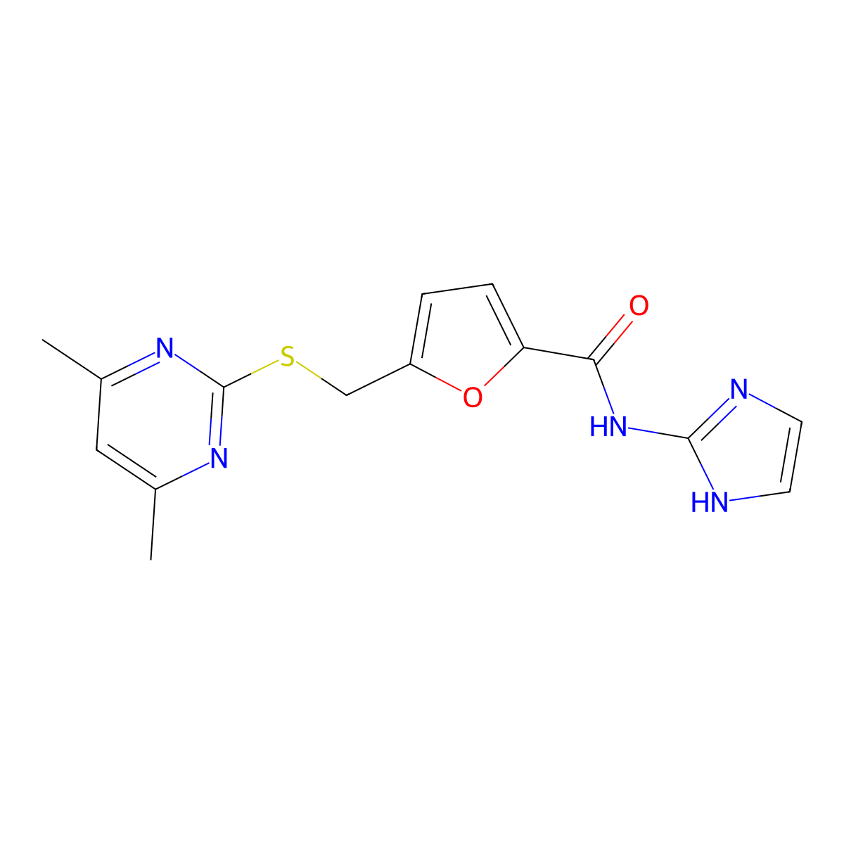 5-{[(4,6-dimethylpyrimidin-2-yl)sulfanyl]methyl}-N-(1H-imidazol-2-yl)furan-2-carboxamide molecular structure, CAS 1436001-08-9