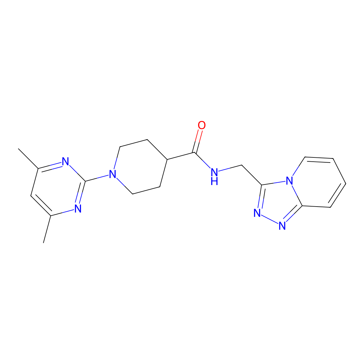 1-(4,6-dimethylpyrimidin-2-yl)-N-([1,2,4]triazolo[4,3-a]pyridin-3-ylmethyl)piperidine-4-carboxamide molecular structure, CAS 1436001-15-8