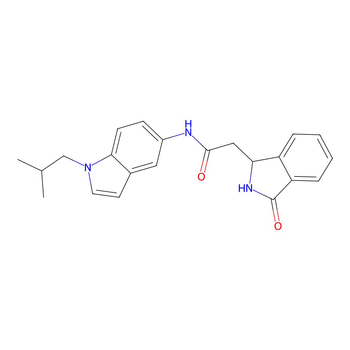 N-(1-isobutyl-1H-indol-5-yl)-2-(3-oxo-2,3-dihydro-1H-isoindol-1-yl)acetamide molecular structure, CAS 1436001-24-9