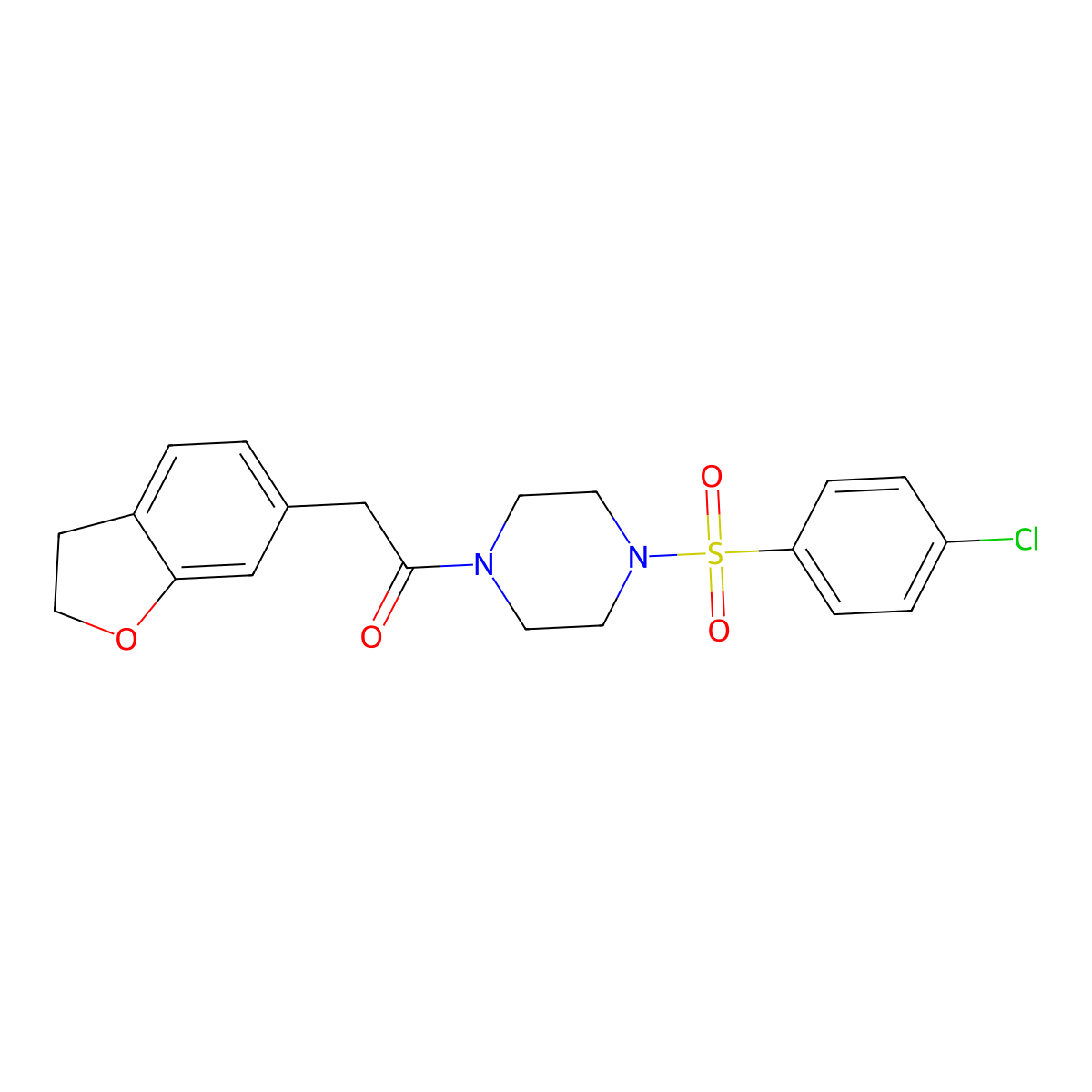 1-{4-[(4-Chlorophenyl)sulfonyl]piperazino}-2-(2,3-dihydro-1-benzofuran-6-yl)-1-ethanone molecular structure, CAS 1436001-52-3