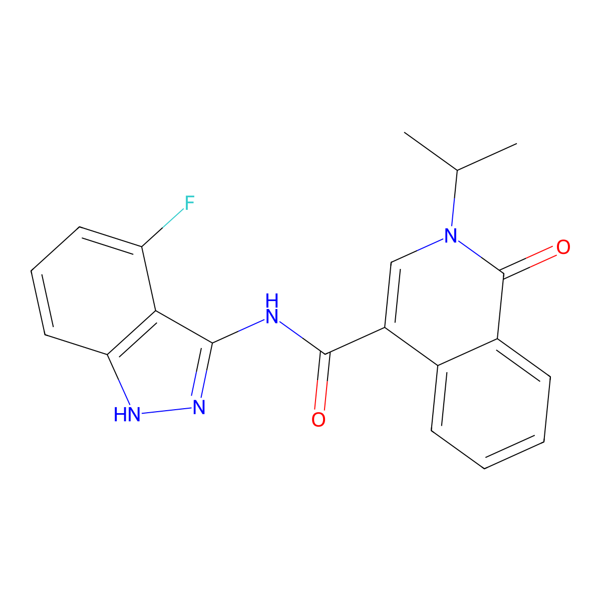 N-(4-fluoro-2H-indazol-3-yl)-1-oxo-2-(propan-2-yl)-1,2-dihydroisoquinoline-4-carboxamide molecular structure, CAS 1436001-53-4