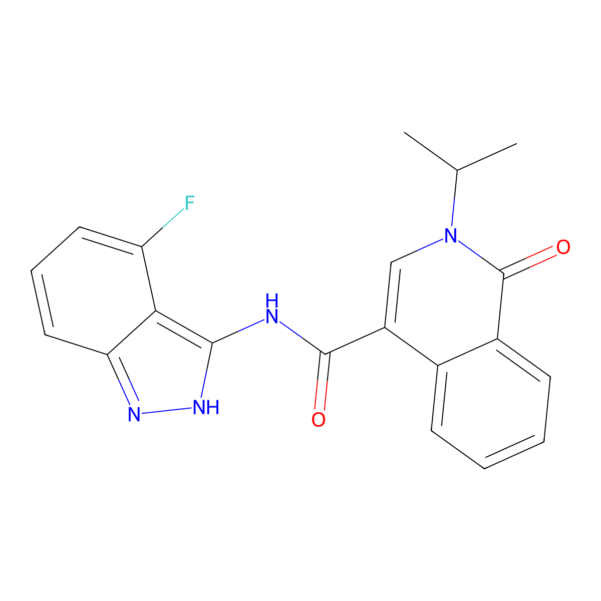 N-(4-fluoro-2H-indazol-3-yl)-1-oxo-2-(propan-2-yl)-1,2-dihydroisoquinoline-4-carboxamide molecular structure, CAS 1436001-53-4