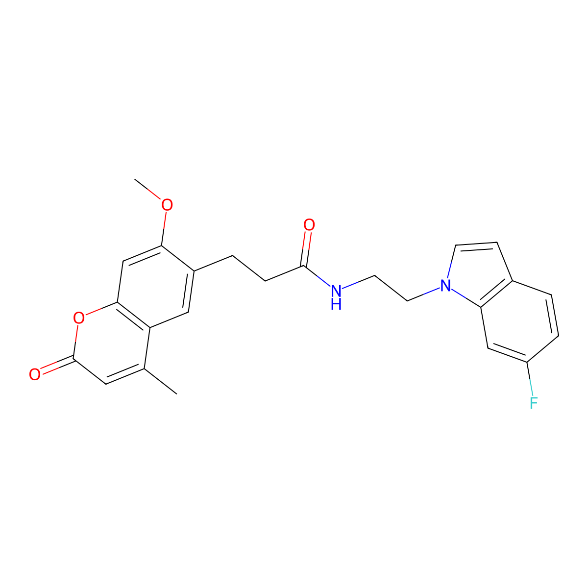 N-[2-(6-fluoro-1H-indol-1-yl)ethyl]-3-(7-methoxy-4-methyl-2-oxo-2H-chromen-6-yl)propanamide molecular structure, CAS 1436001-64-7