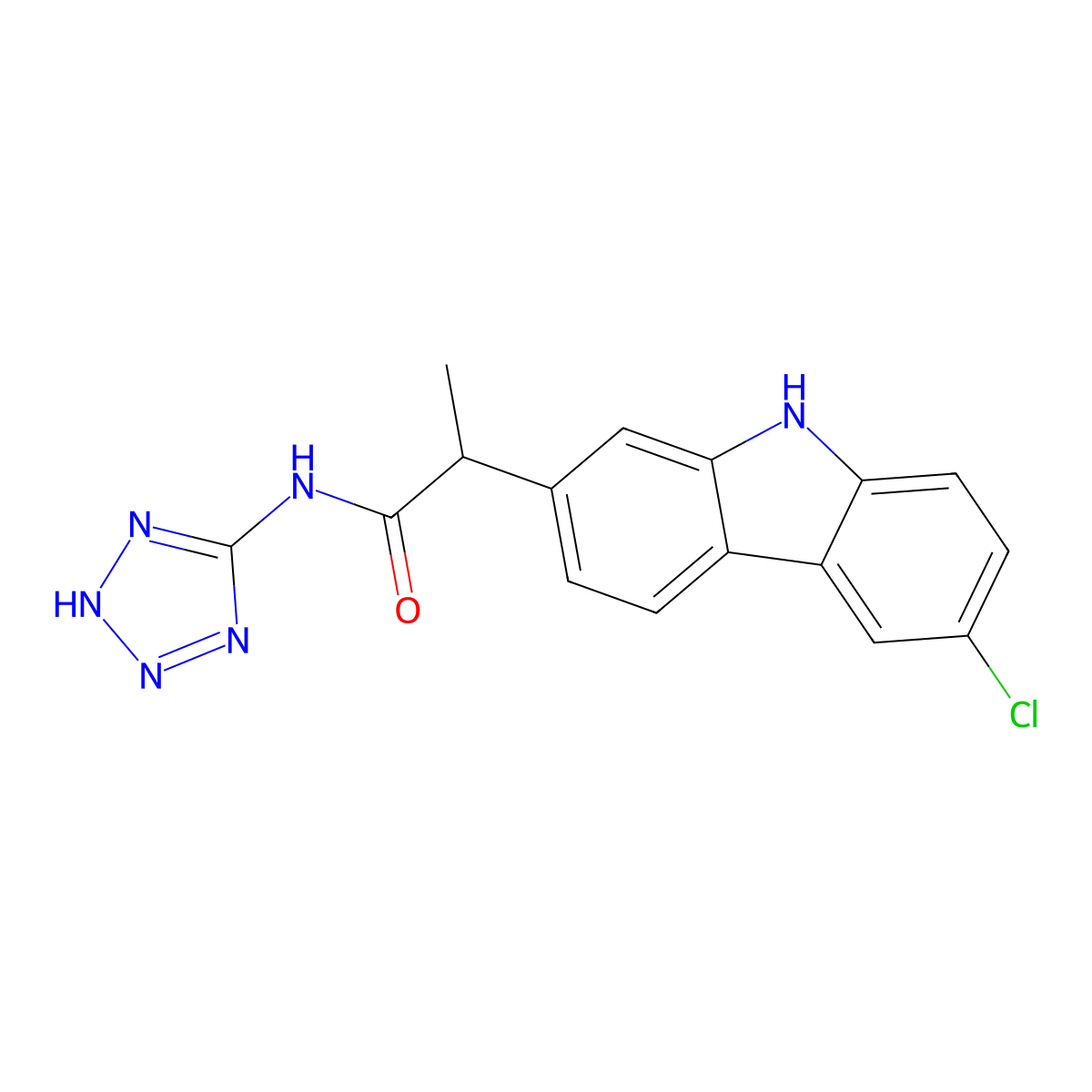 2-(6-chloro-9H-carbazol-2-yl)-N-(2H-tetrazol-5-yl)propanamide molecular structure, CAS 1436001-68-1
