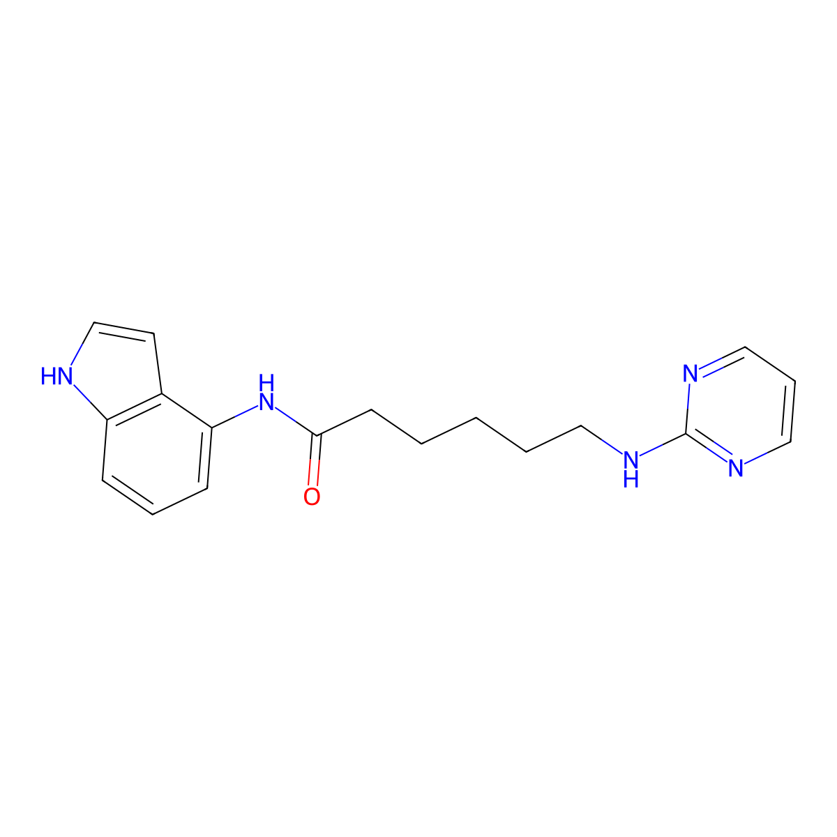N-(1H-indol-4-yl)-6-(pyrimidin-2-ylamino)hexanamide molecular structure, CAS 1436001-72-7
