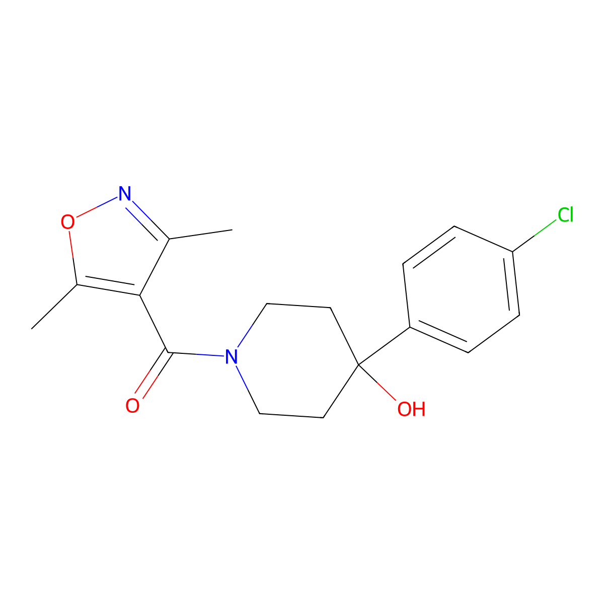 [4-(4-Chlorophenyl)-4-hydroxypiperidin-1-yl](3,5-dimethyl-1,2-oxazol-4-yl)methanone molecular structure, CAS 1436001-81-8