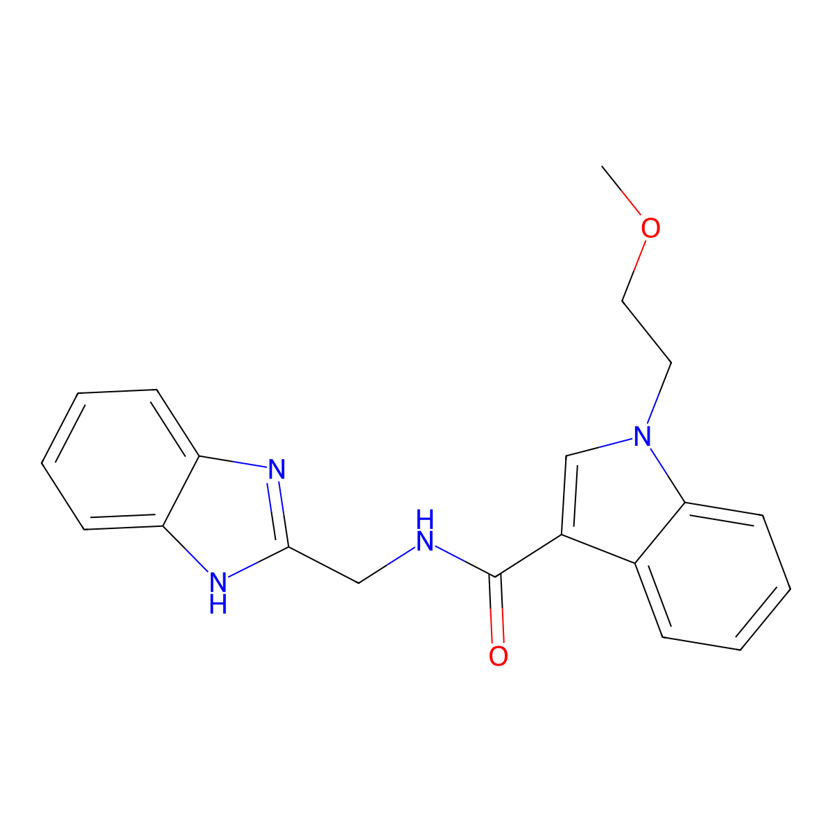 N-(1H-1,3-benzimidazol-2-ylmethyl)-1-(2-methoxyethyl)-1H-indole-3-carboxamide molecular structure, CAS 1436001-86-3