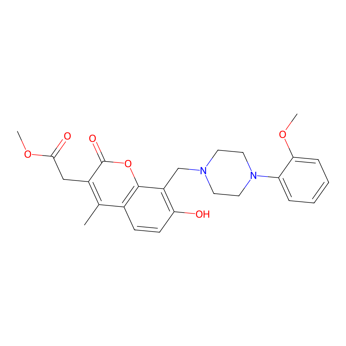 methyl (7-hydroxy-8-{[4-(2-methoxyphenyl)piperazin-1-yl]methyl}-4-methyl-2-oxo-2H-chromen-3-yl)acetate molecular structure, CAS 1436001-93-2