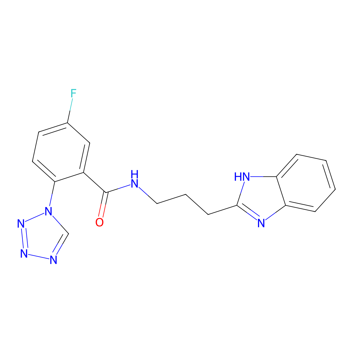 N-[3-(1H-benzimidazol-2-yl)propyl]-5-fluoro-2-(1H-tetrazol-1-yl)benzamide molecular structure, CAS 1436002-04-8