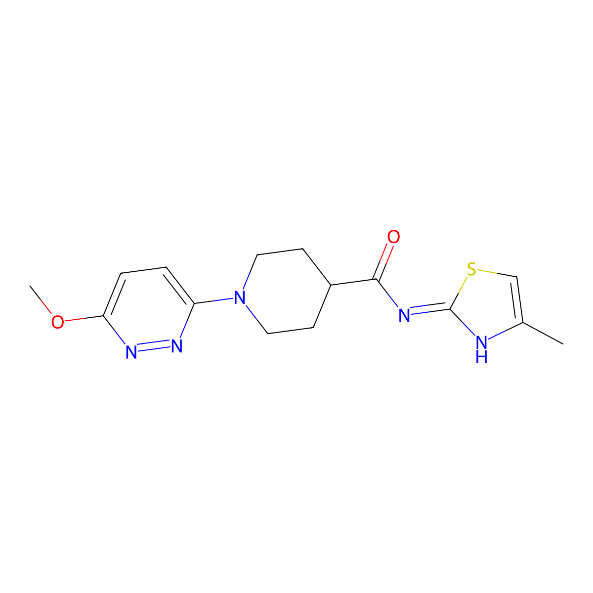 1-(6-methoxypyridazin-3-yl)-N-(4-methylthiazol-2-yl)piperidine-4-carboxamide molecular structure, CAS 1436002-24-2