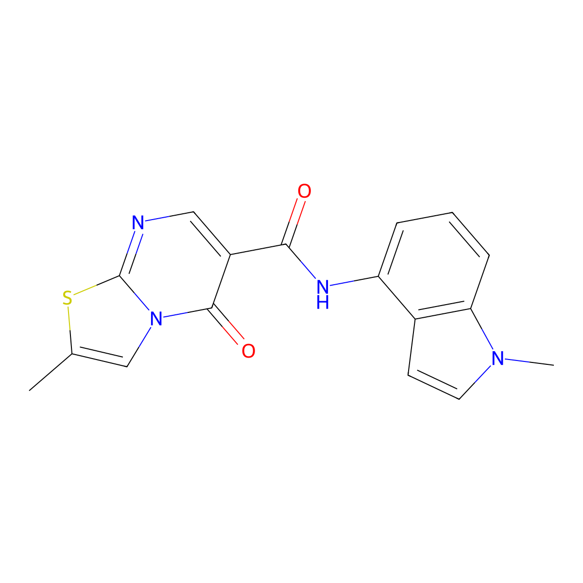 2-methyl-N-(1-methyl-1H-indol-4-yl)-5-oxo-5H-[1,3]thiazolo[3,2-a]pyrimidine-6-carboxamide molecular structure, CAS 1436002-37-7