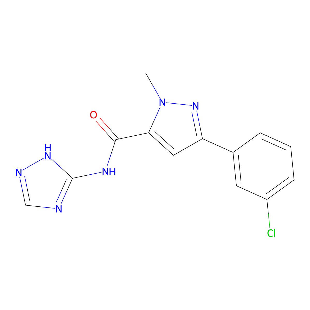 3-(3-chlorophenyl)-1-methyl-N-(4H-1,2,4-triazol-3-yl)-1H-pyrazole-5-carboxamide molecular structure, CAS 1436002-42-4