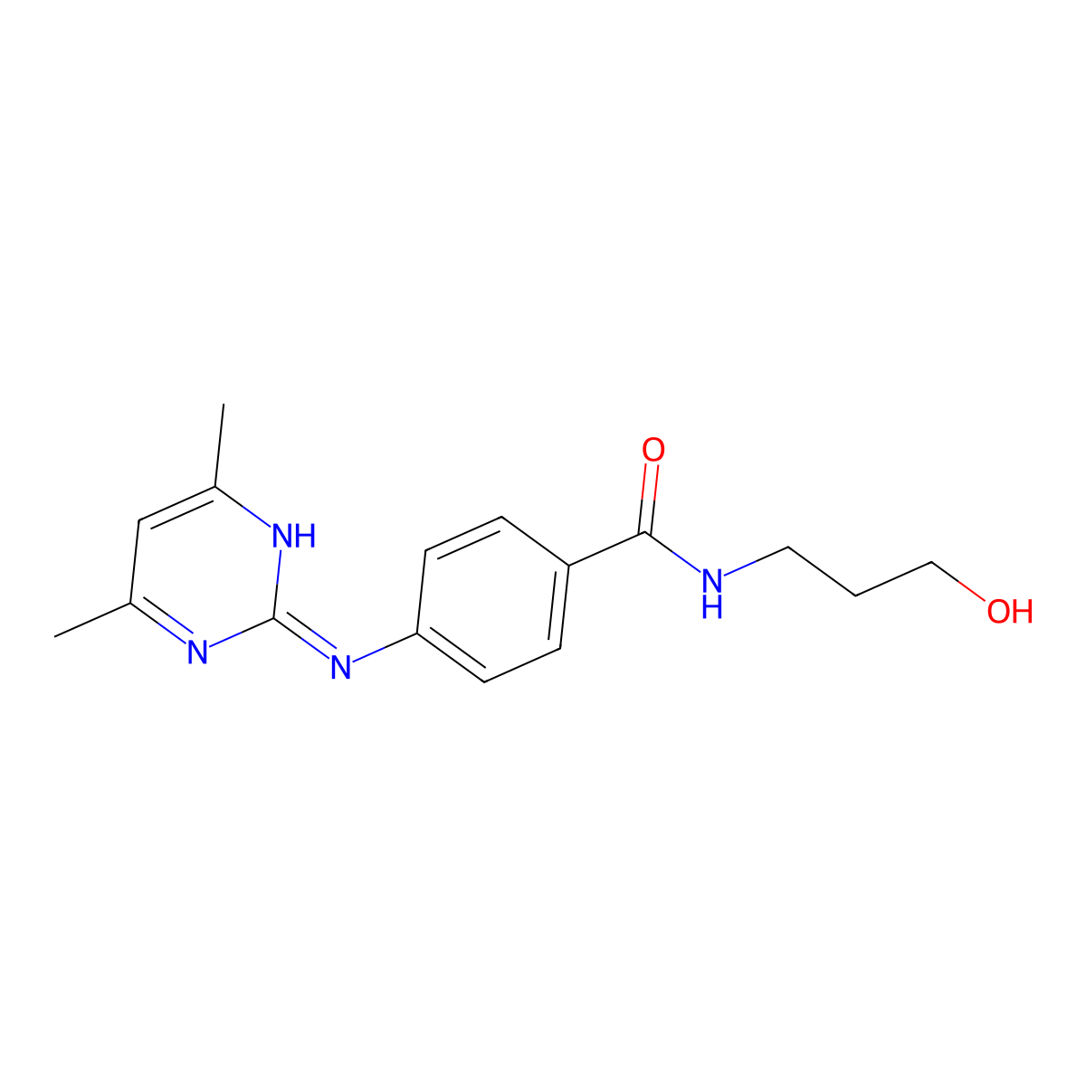 4-((4,6-dimethylpyrimidin-2-yl)amino)-N-(3-hydroxypropyl)benzamide molecular structure, CAS 1436002-74-2