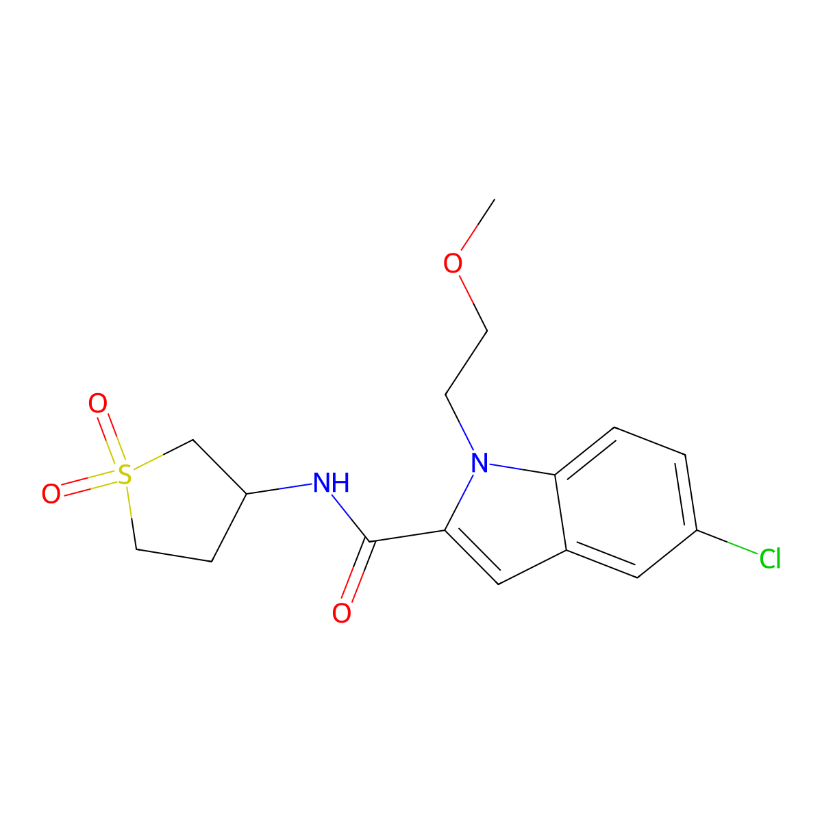 5-chloro-N-(1,1-dioxidotetrahydrothiophen-3-yl)-1-(2-methoxyethyl)-1H-indole-2-carboxamide molecular structure, CAS 1436002-84-4