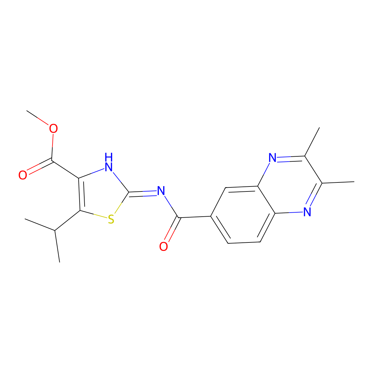 Methyl 2-{[(2,3-dimethylquinoxalin-6-yl)carbonyl]amino}-5-(propan-2-yl)-1,3-thiazole-4-carboxylate molecular structure, CAS 1436002-85-5