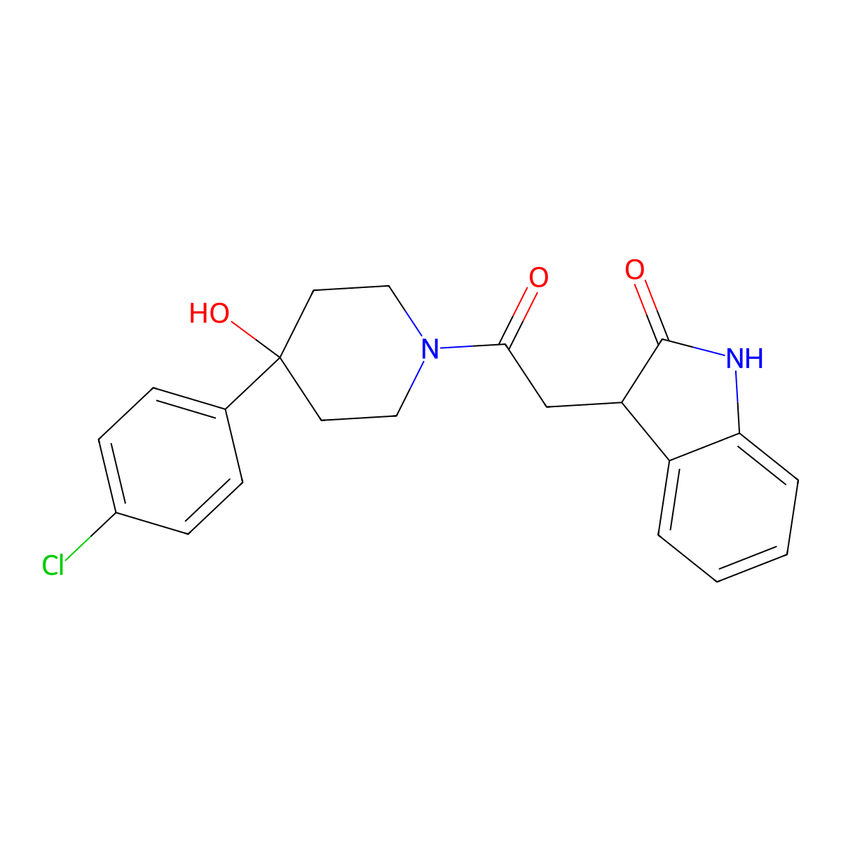 3-{2-[4-(4-chlorophenyl)-4-hydroxypiperidino]-2-oxoethyl}-1,3-dihydro-2H-indol-2-one molecular structure, CAS 1436002-96-8