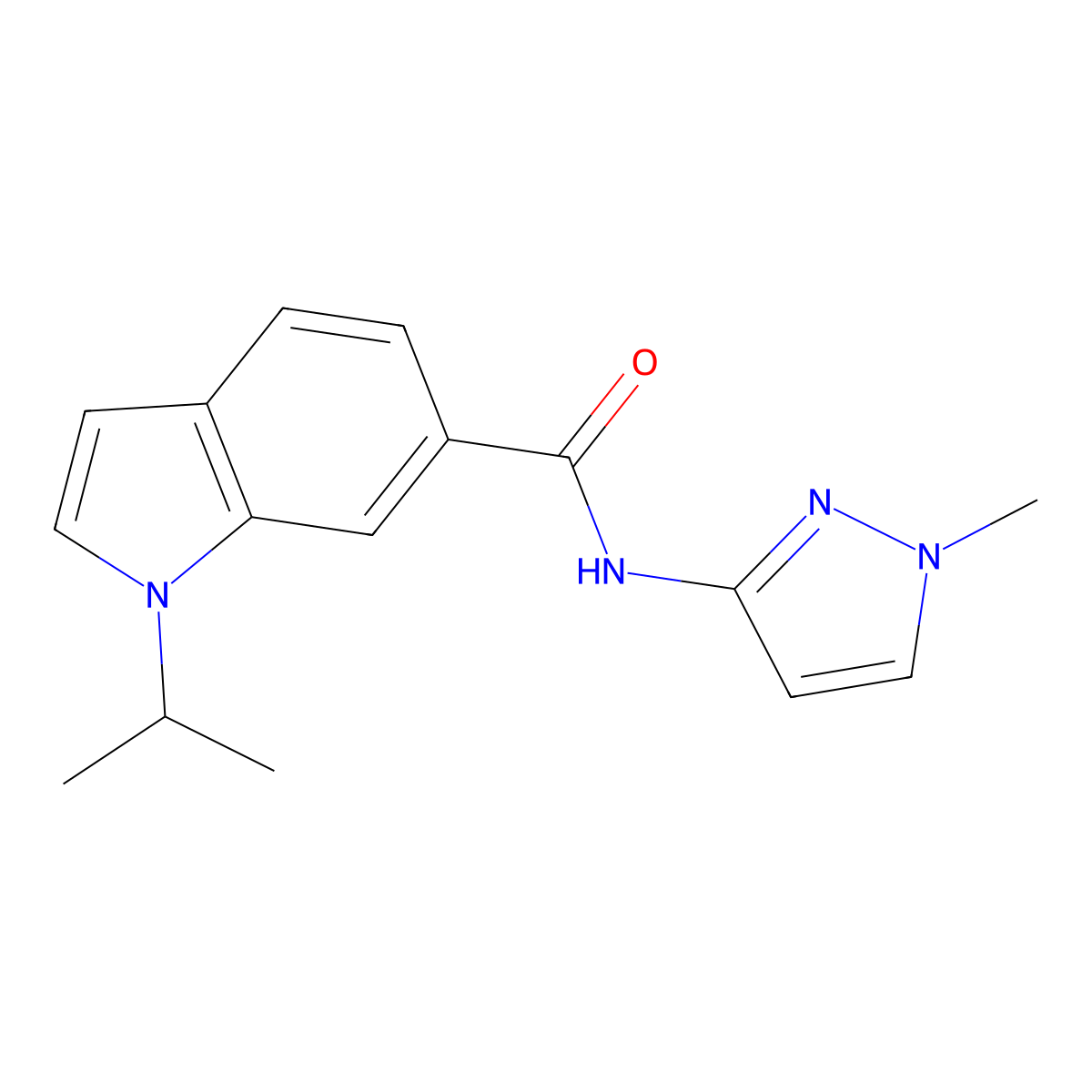 N-(1-methyl-1H-pyrazol-3-yl)-1-(propan-2-yl)-1H-indole-6-carboxamide molecular structure, CAS 1436002-99-1