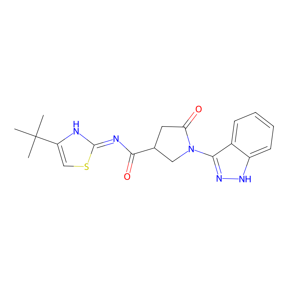 N-(4-(tert-butyl)thiazol-2-yl)-1-(1H-indazol-3-yl)-5-oxopyrrolidine-3-carboxamide molecular structure, CAS 1436003-06-3