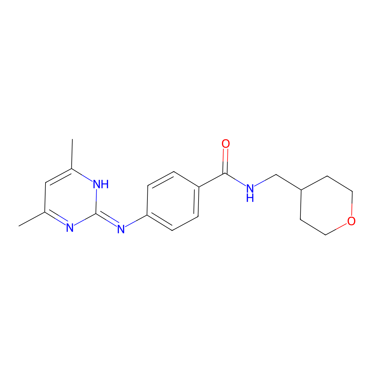 4-[(4,6-dimethylpyrimidin-2-yl)amino]-N-(tetrahydro-2H-pyran-4-ylmethyl)benzamide molecular structure, CAS 1436003-22-3