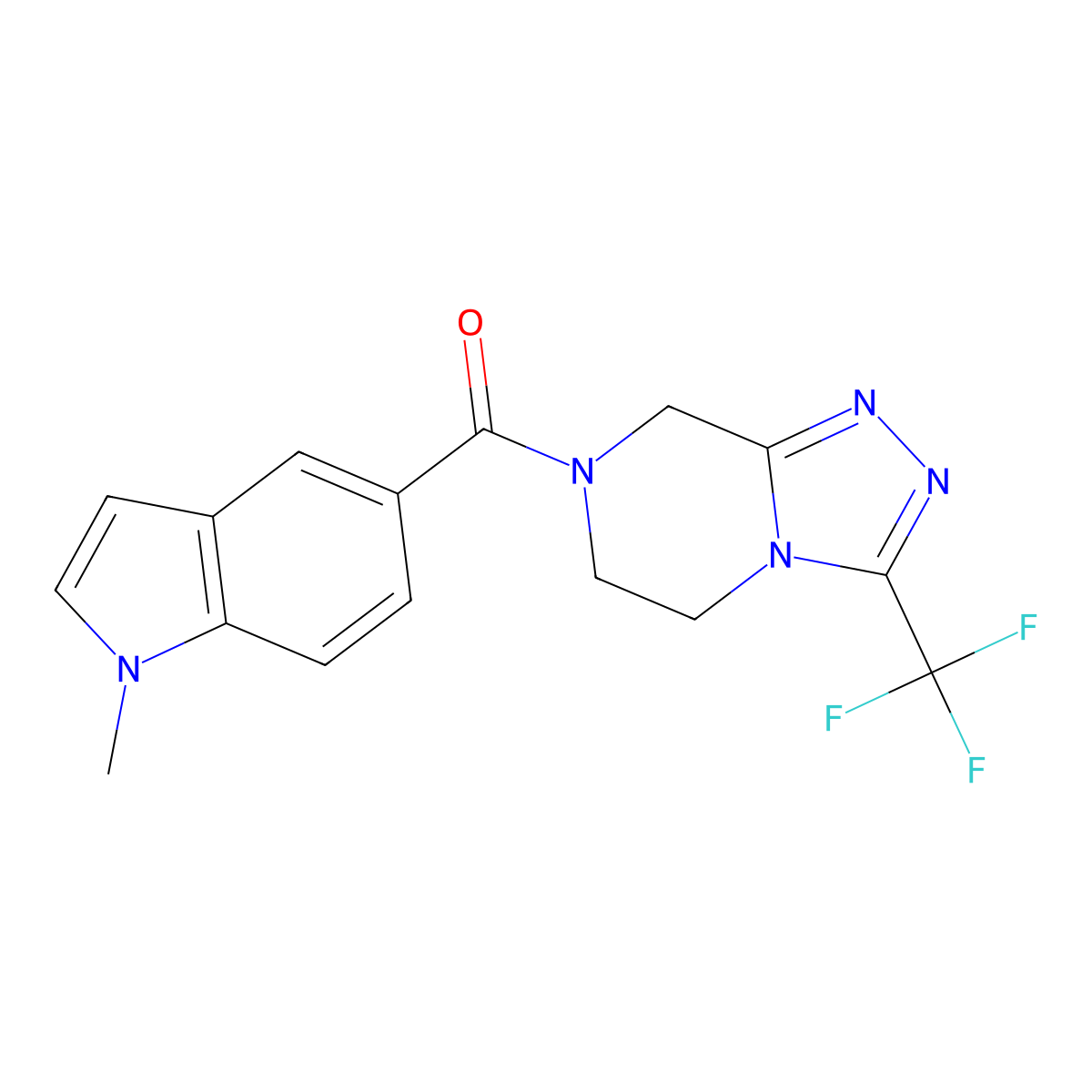 (1-methyl-1H-indol-5-yl)[3-(trifluoromethyl)-5,6-dihydro[1,2,4]triazolo[4,3-a]pyrazin-7(8H)-yl]methanone molecular structure, CAS 1436003-31-4