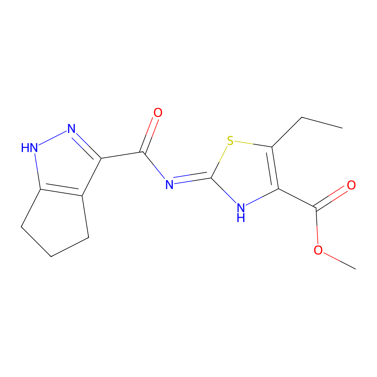 Methyl 5-ethyl-2-[(1,4,5,6-tetrahydrocyclopenta[c]pyrazol-3-ylcarbonyl)amino]-1,3-thiazole-4-carboxylate molecular structure, CAS 1436003-37-0