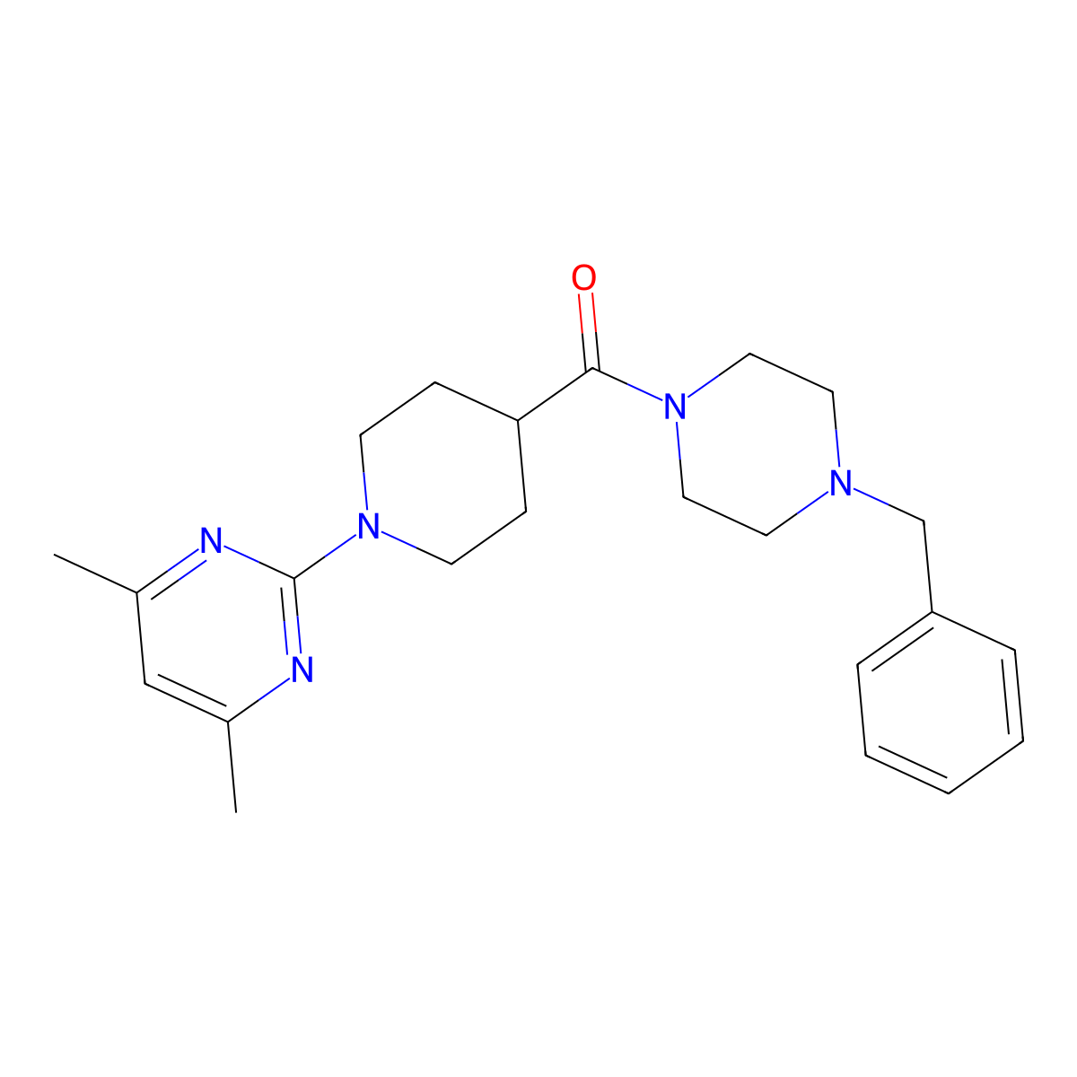 (4-Benzylpiperazin-1-yl)[1-(4,6-dimethylpyrimidin-2-yl)piperidin-4-yl]methanone molecular structure, CAS 1436003-47-2