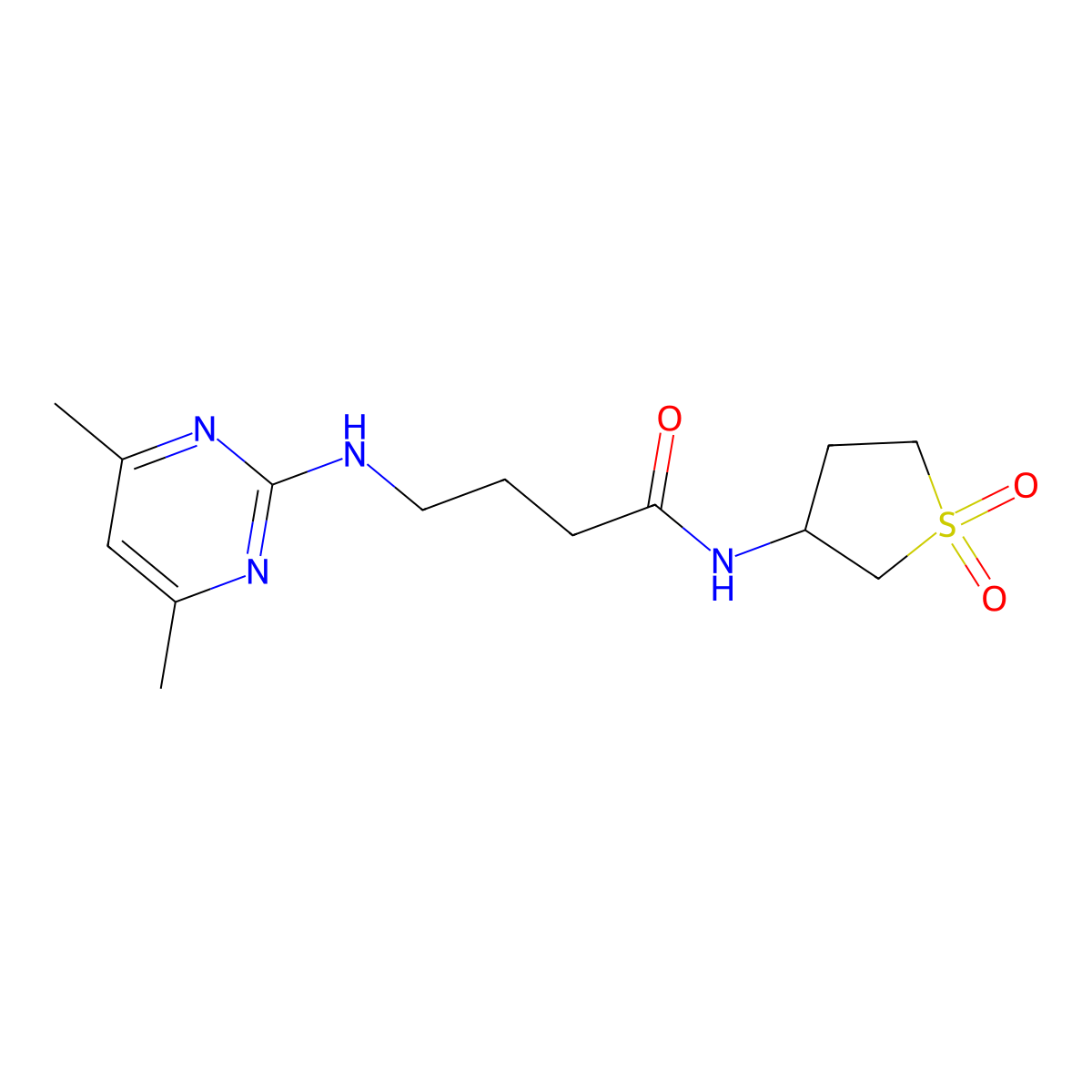 4-((4,6-dimethylpyrimidin-2-yl)amino)-N-(1,1-dioxidotetrahydrothiophen-3-yl)butanamide molecular structure, CAS 1436003-49-4