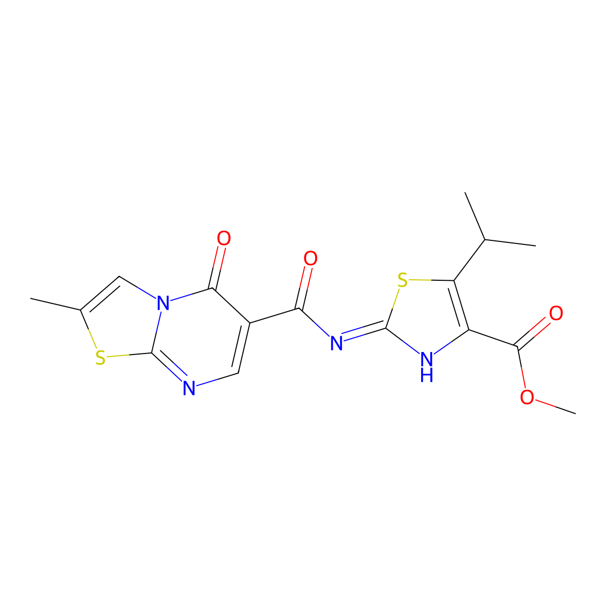 methyl 2-{[(2-methyl-5-oxo-5H-[1,3]thiazolo[3,2-a]pyrimidin-6-yl)carbonyl]amino}-5-(propan-2-yl)-1,3-thiazole-4-carboxylate molecular structure, CAS 1436003-51-8